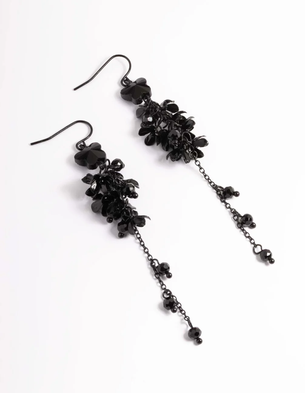 Black Floral Butterfly Drop Earrings - Image 2