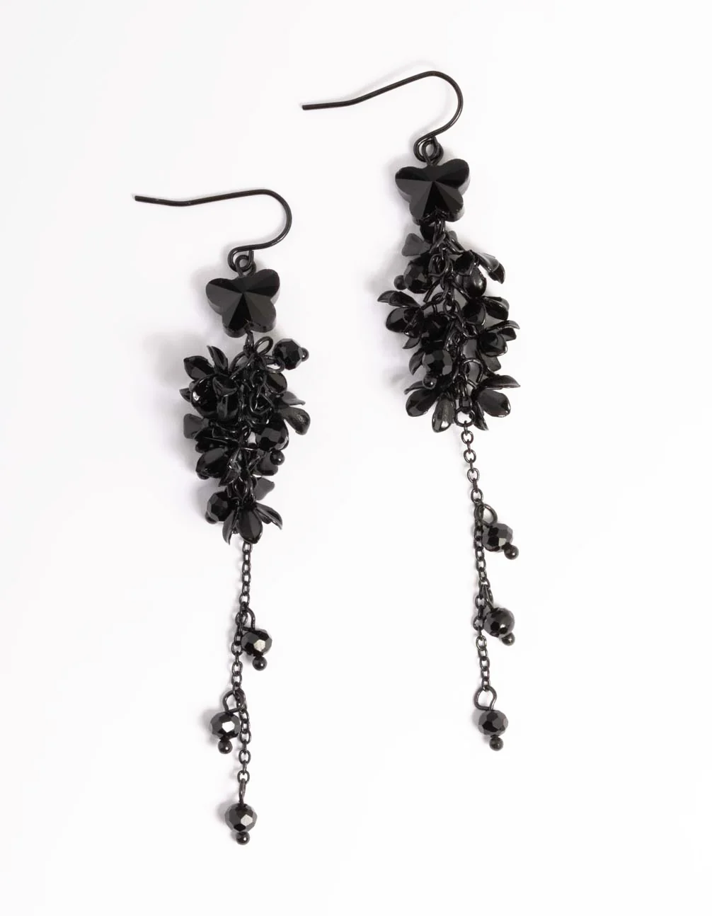Black Floral Butterfly Drop Earrings - Image 3