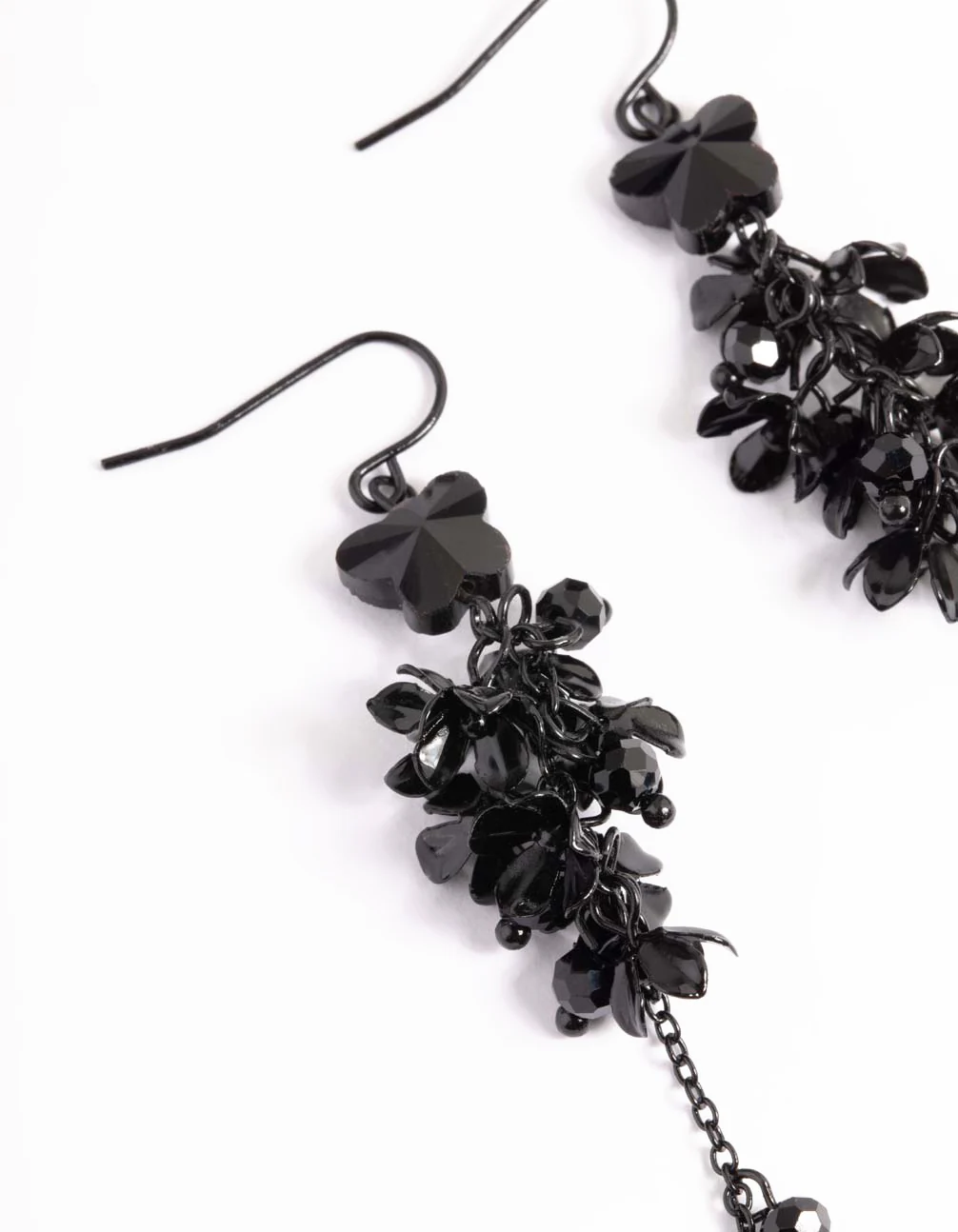 Black Floral Butterfly Drop Earrings - Image 4