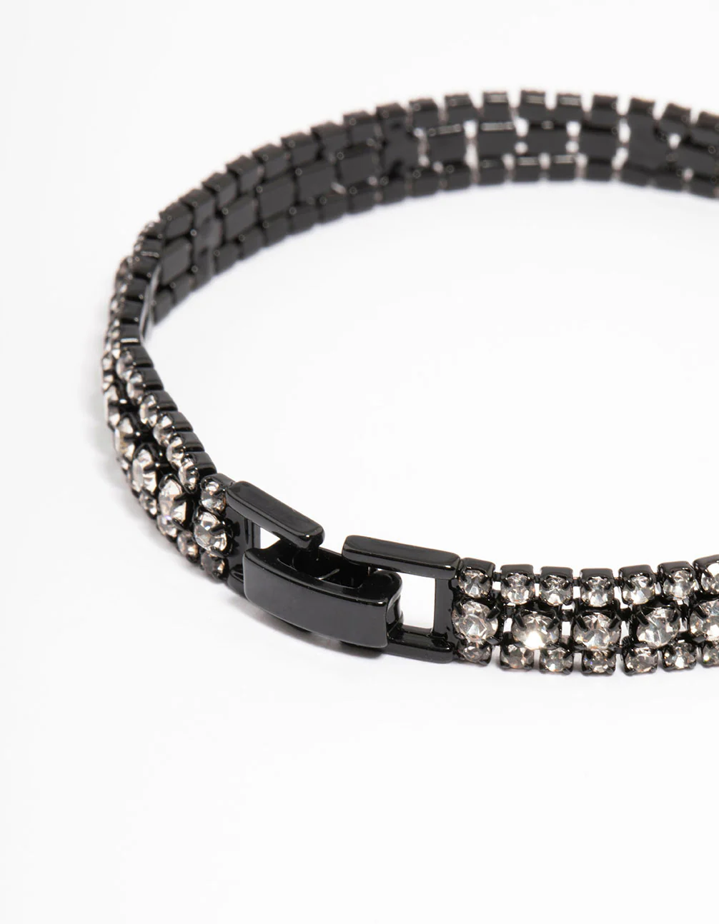 Black Thin Triple Row Diamante Tennis Bracelet - Image 3