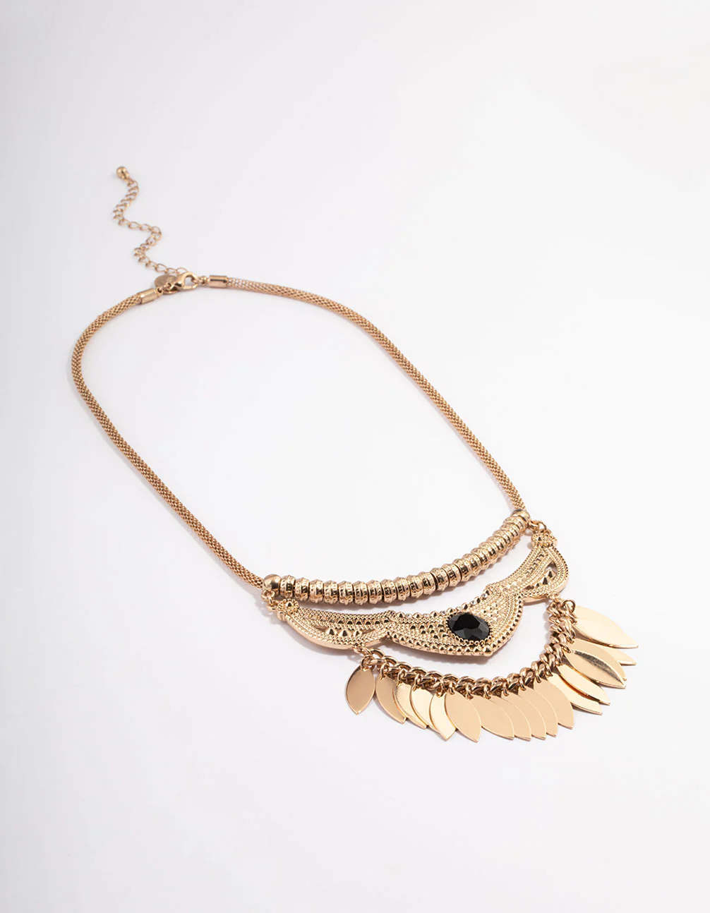 Black Boho Texture Multi Fringe Necklace - Image 2