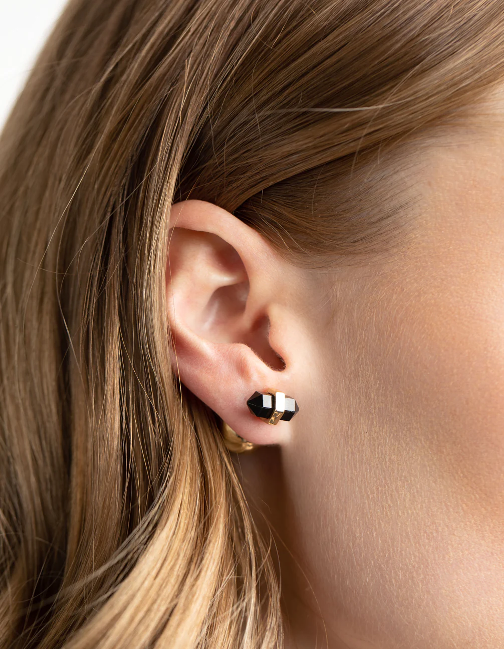 Gold & Black Sandwich Stud Earrings - Image 2