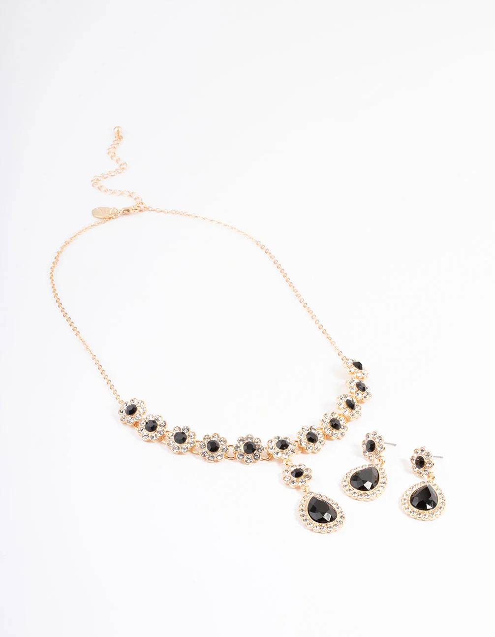 Black Diamante Flower Earring & Necklace Set - Image 2