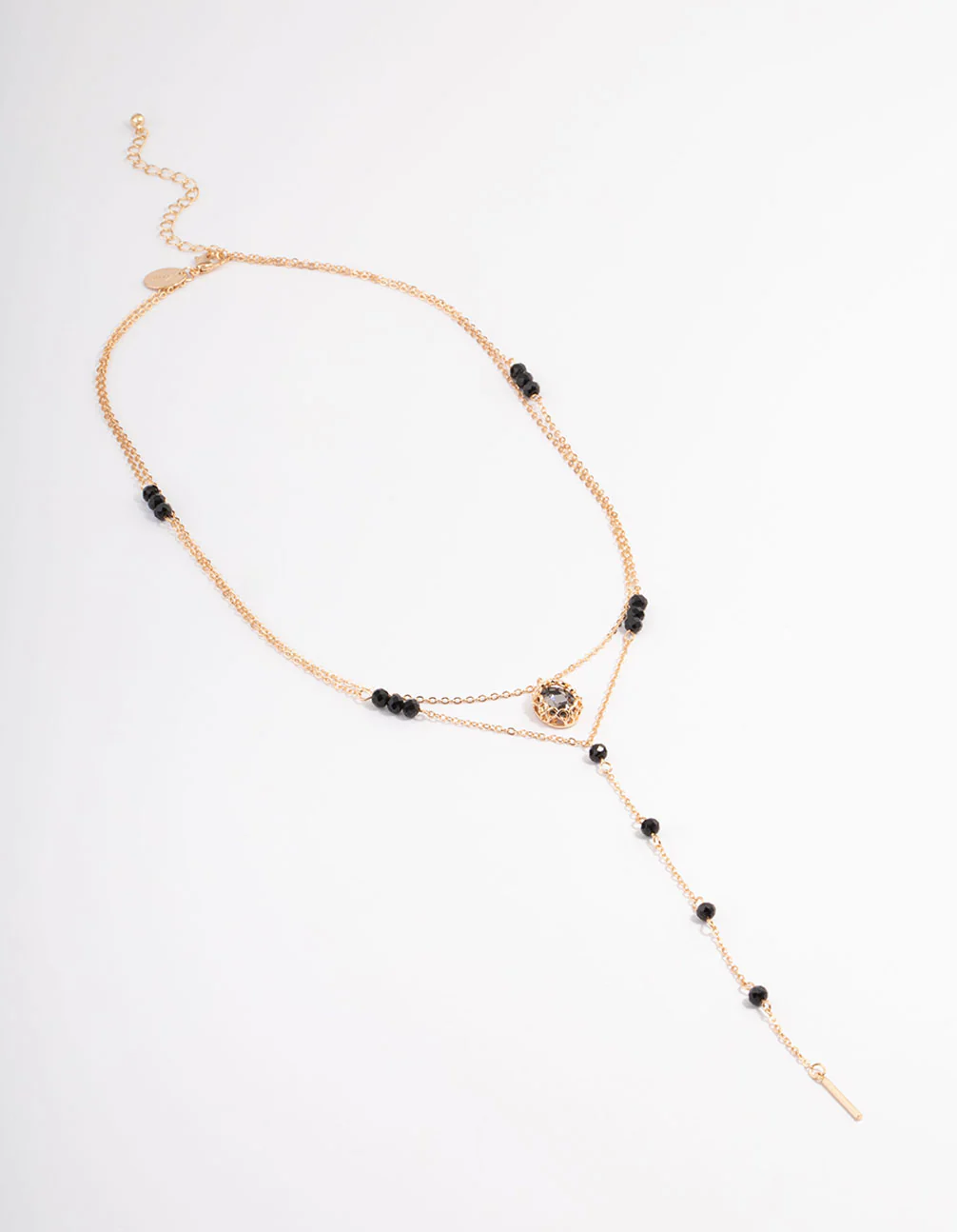Black Facet Bead Double Row Y-Necklace - Image 2