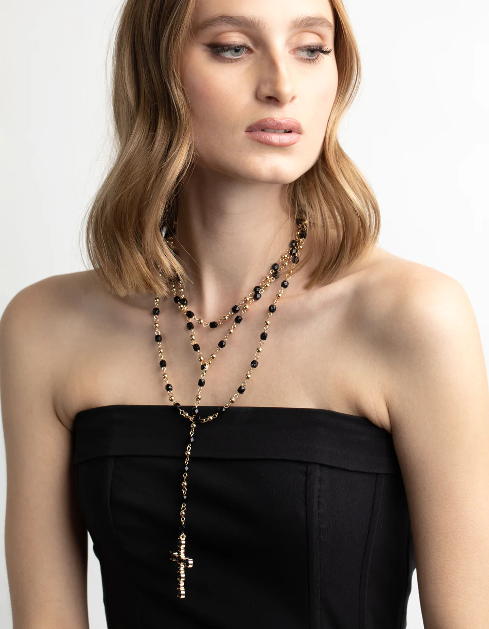 Black Beaded Cross Necklace - Image 10
