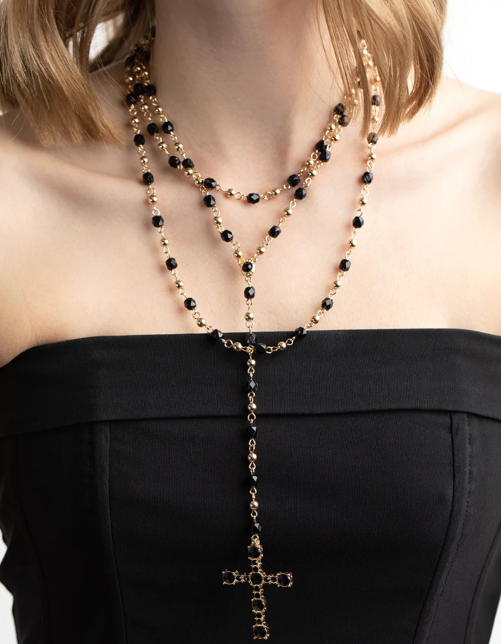 Black Beaded Cross Necklace - Image 2