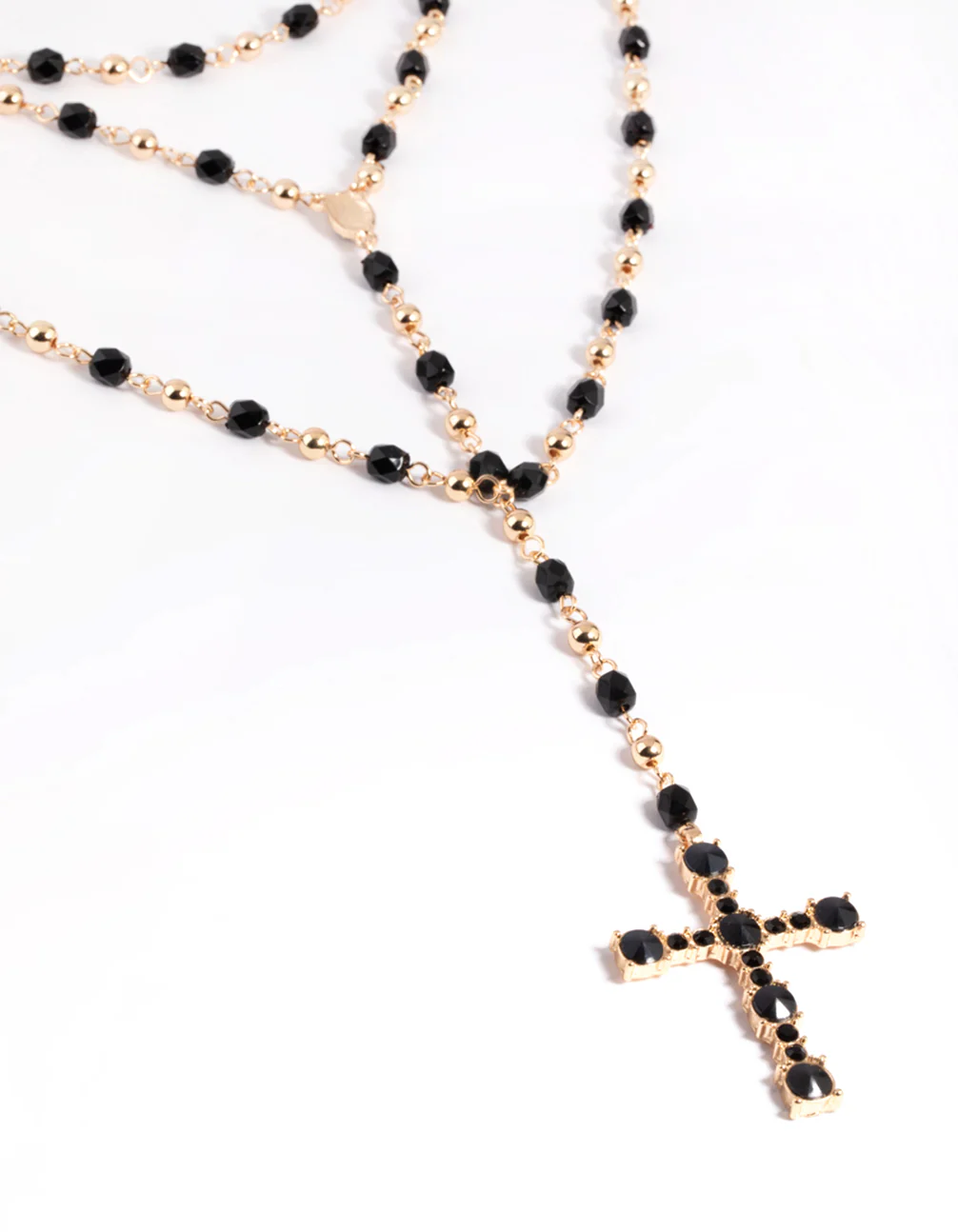 Black Beaded Cross Necklace - Image 5