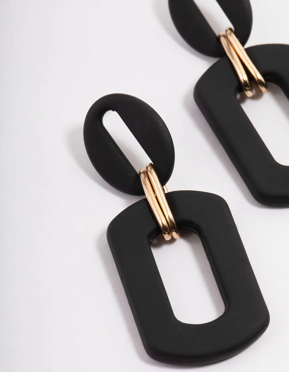 Black Mini Rubber Link Drop Earrings - Image 2