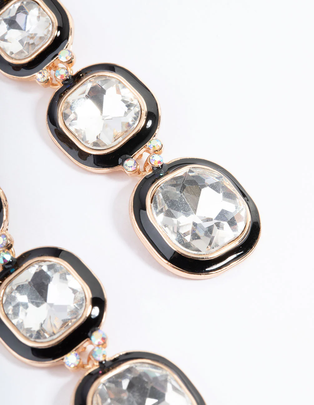 Black Square Stone Enamel Drop Earrings - Image 3