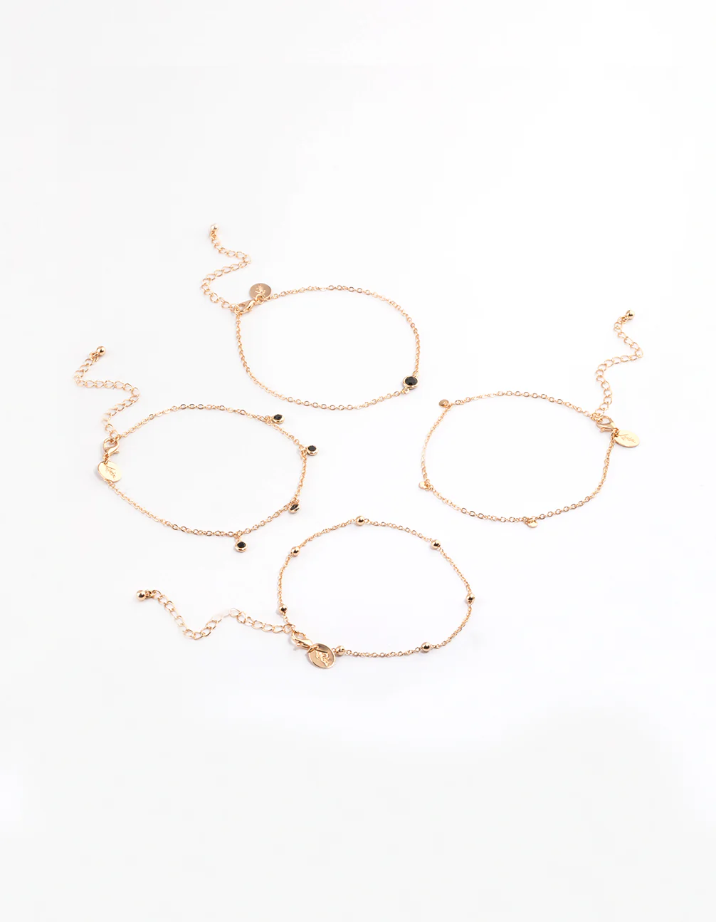 Gold Four Layer Black Stone Anklet
