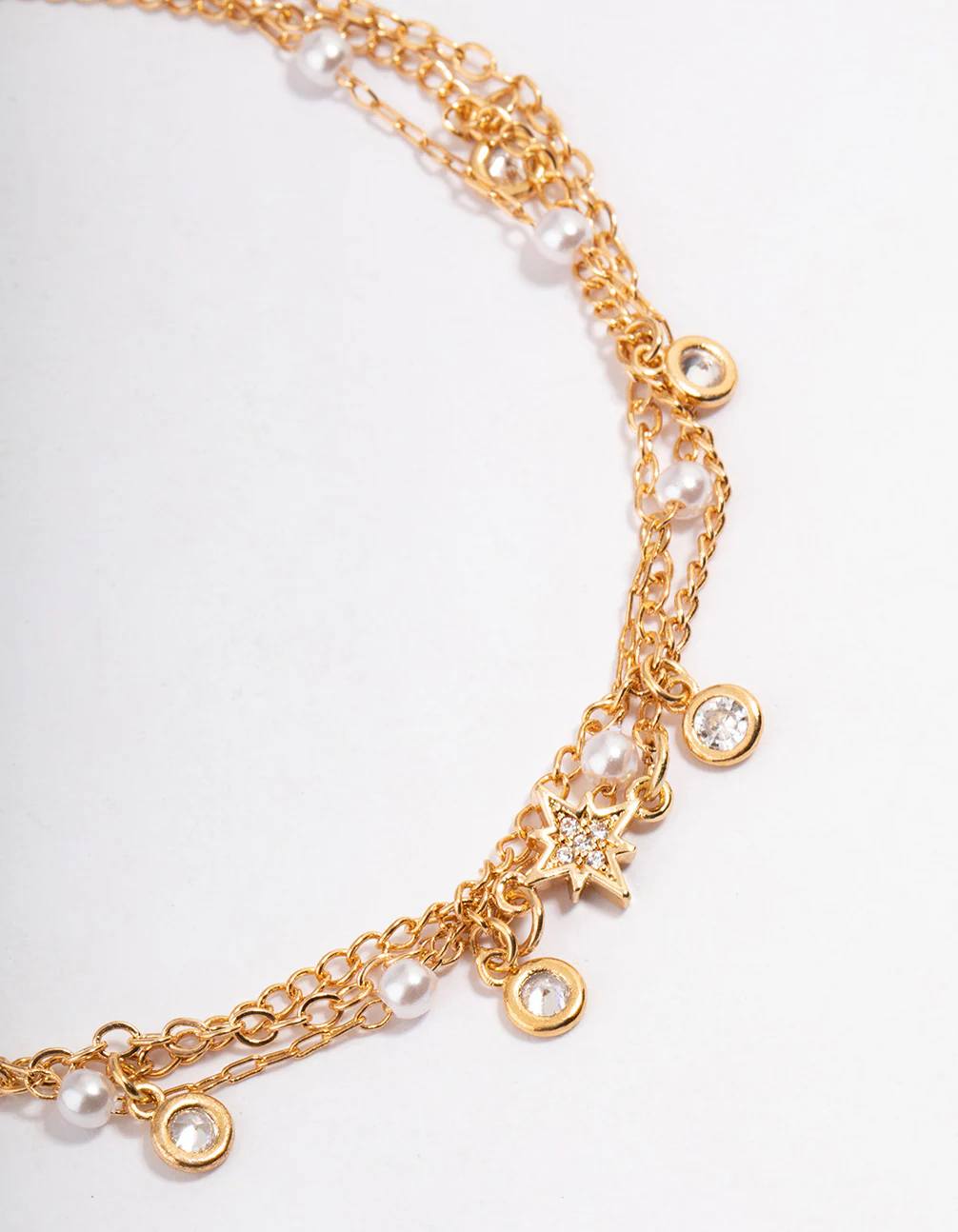 Gold Cubic Zirconia & Pearl Bead Anklet Pack - Image 2