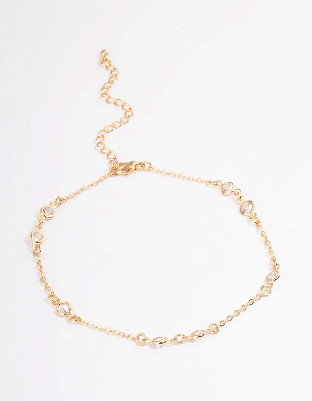 Gold Cubic Zirconia Station Anklet