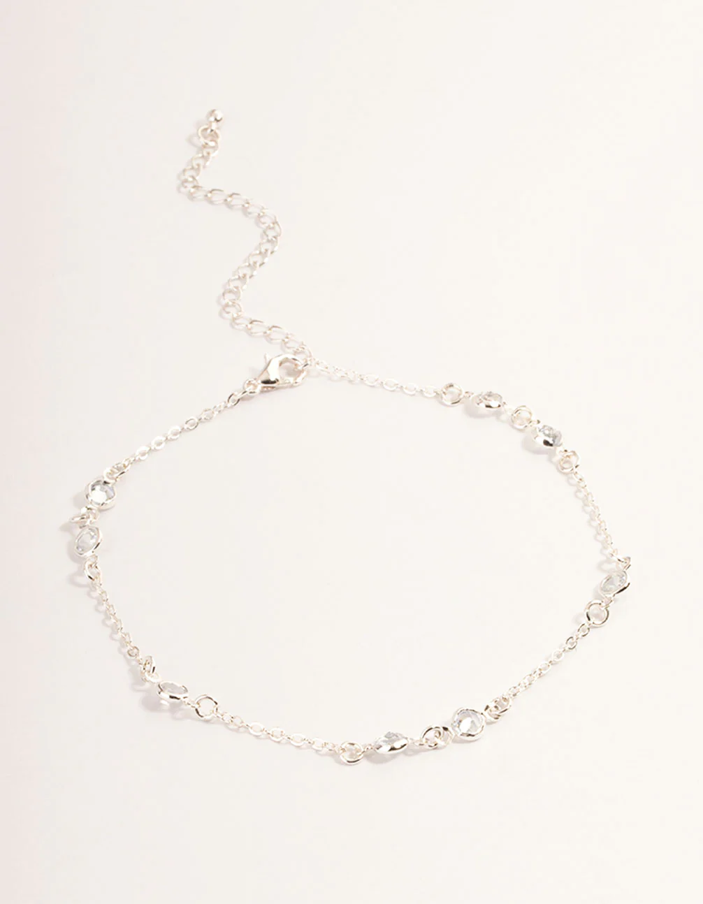 Silver Cubic Zirconia Station Anklet