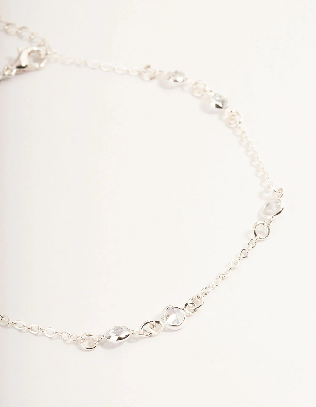 Silver Cubic Zirconia Station Anklet - Image 2