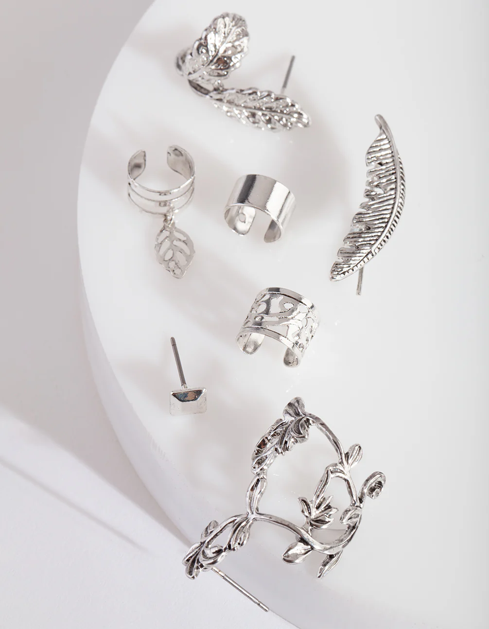 Silver Leaf Wrap Ear Stack