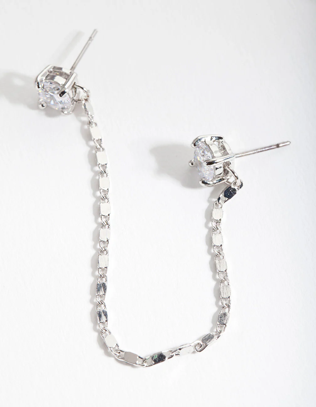 Silver Fancy Chain Double Stud Earrings