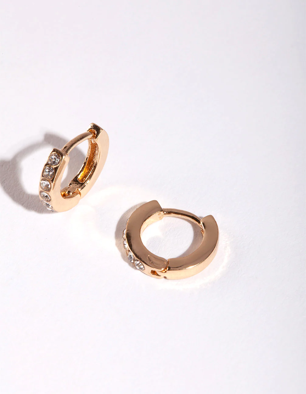 Gold Mini Diamante Huggie Earrings - Image 4