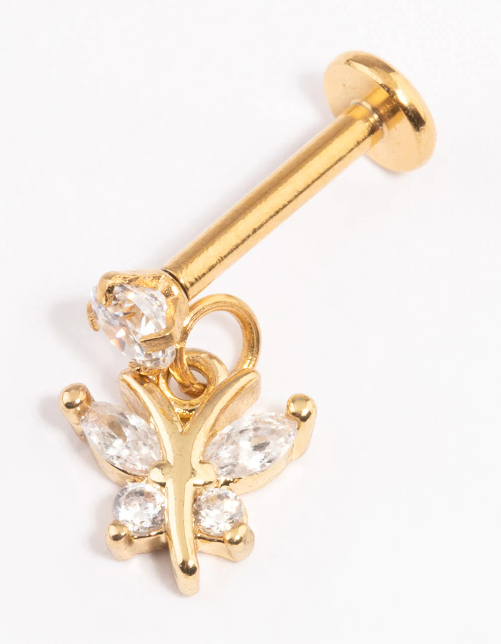 Gold Plated Surgical Steel Cubic Zirconia Butterfly Single Flat Back - Image 2
