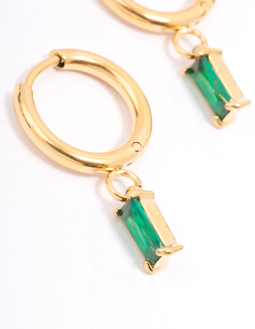 Gold Plated Surgical Steel Square Cubic Zirconia Hoop Earrings - Image 2