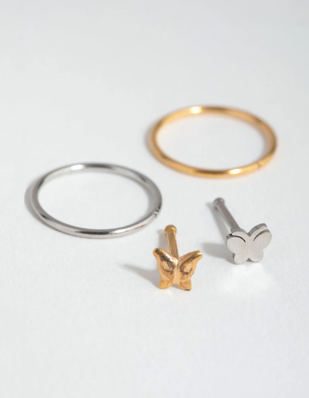 Mixed Metal Surgical Steel Butterfly Nose Ring & Stud 4-Pack - Image 3