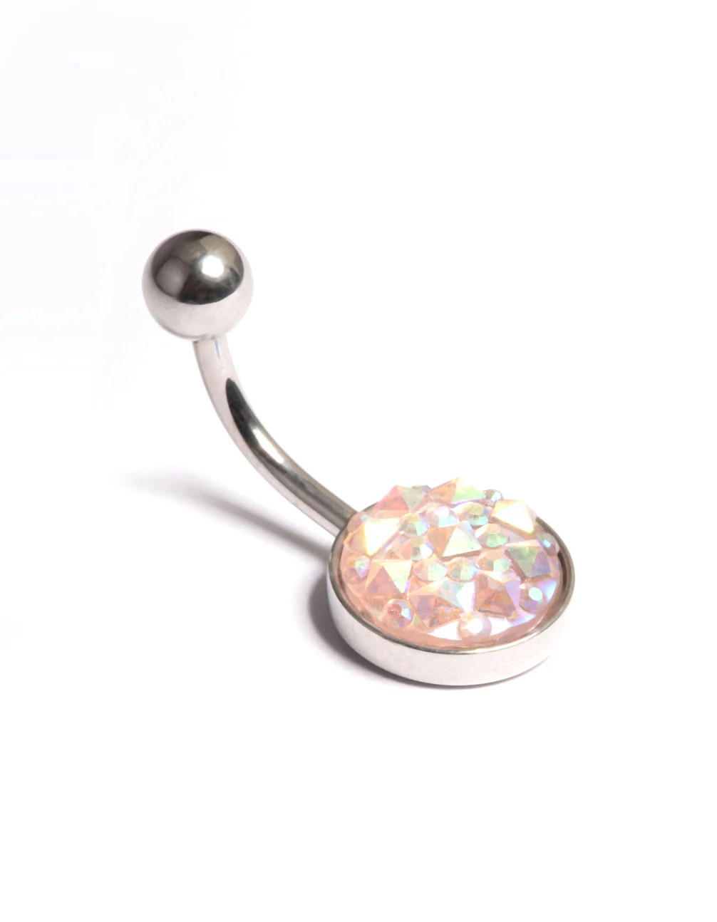 Surgical Steel Round Textured Crystal Belly Ring - Image 2