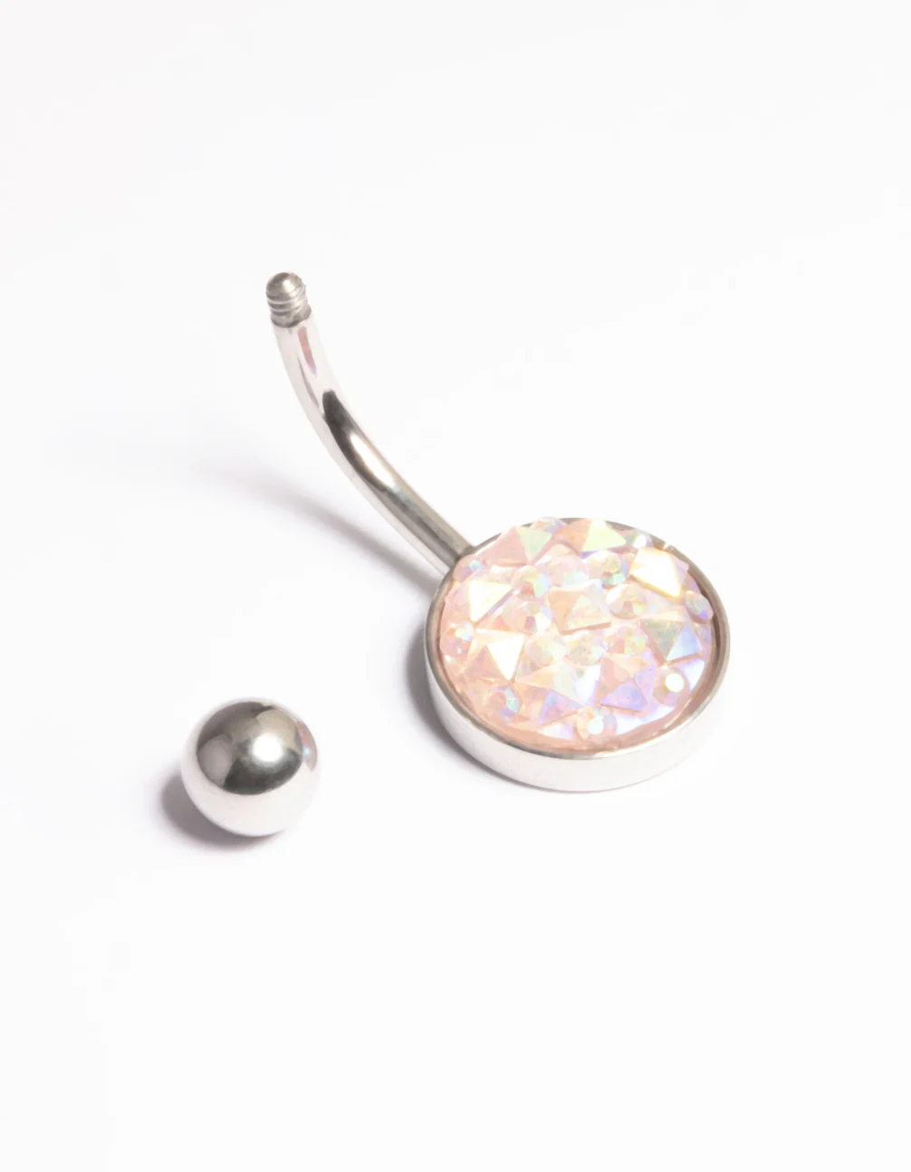 Surgical Steel Round Textured Crystal Belly Ring - Image 3