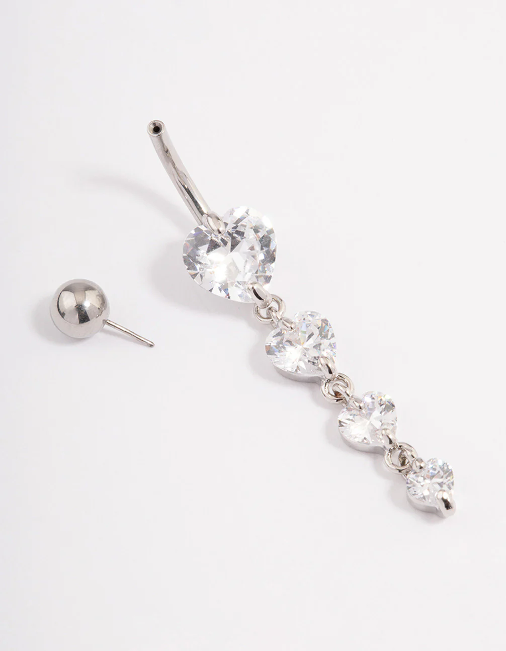 Surgical Steel Cubic Zirconia Hearts Threadless Belly Bar - Image 2