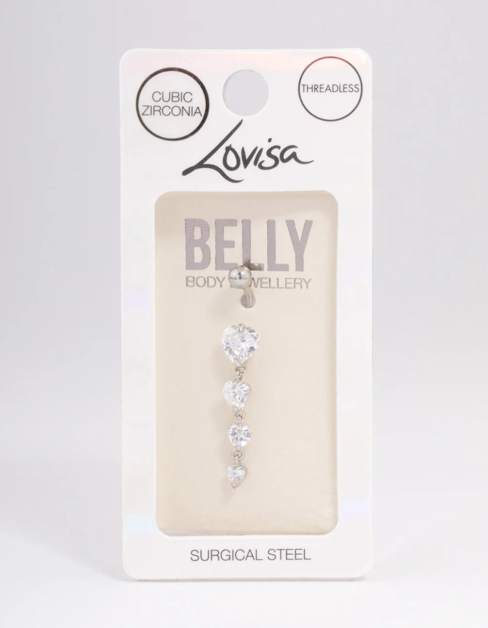 Surgical Steel Cubic Zirconia Hearts Threadless Belly Bar - Image 3