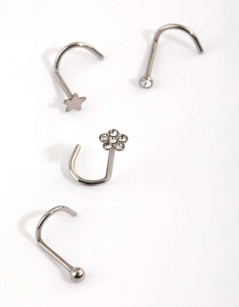 Titanium Star & Flower Nose Stud 4-Pack - Image 2