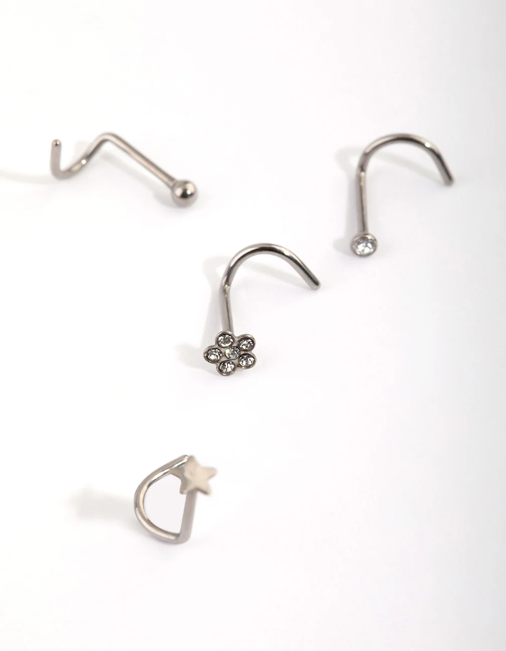 Titanium Star & Flower Nose Stud 4-Pack - Image 3