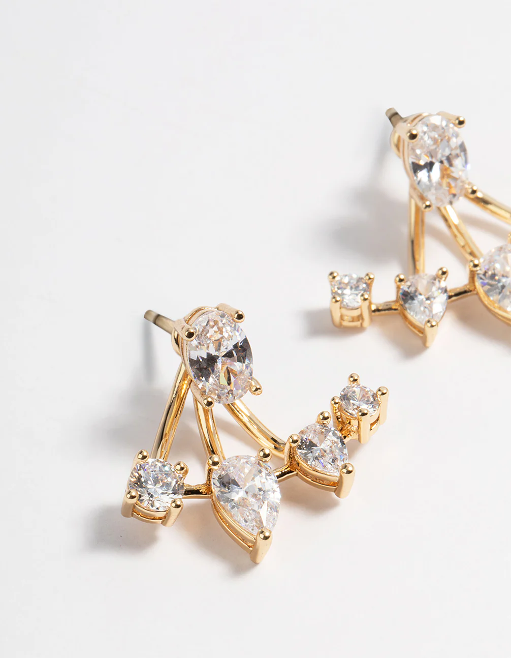 Gold Plated Cubic Zirconia Fan Jacket Earrings - Image 2