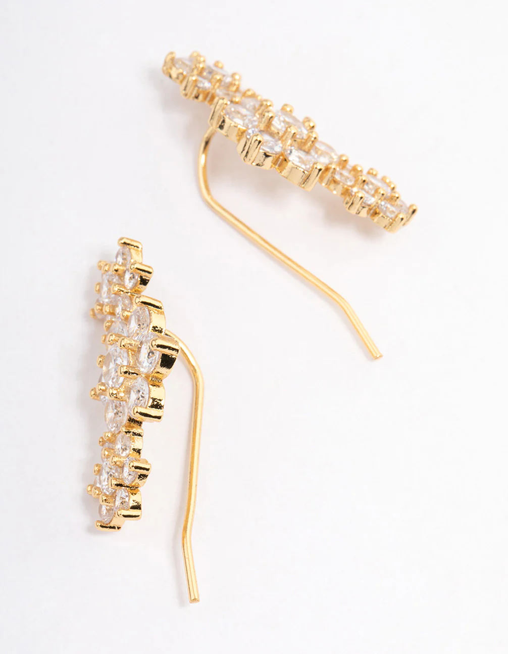 Gold Plated Cubic Zirconia Triple Flower Cuff Earrings - Image 3
