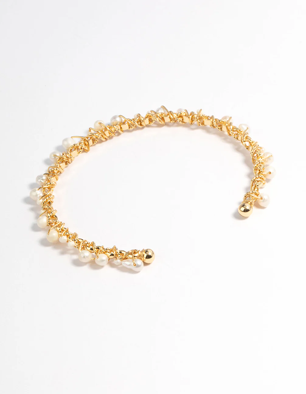Gold Plated Freshwater Pearl Dainty Cuff Bracelet - Image 3