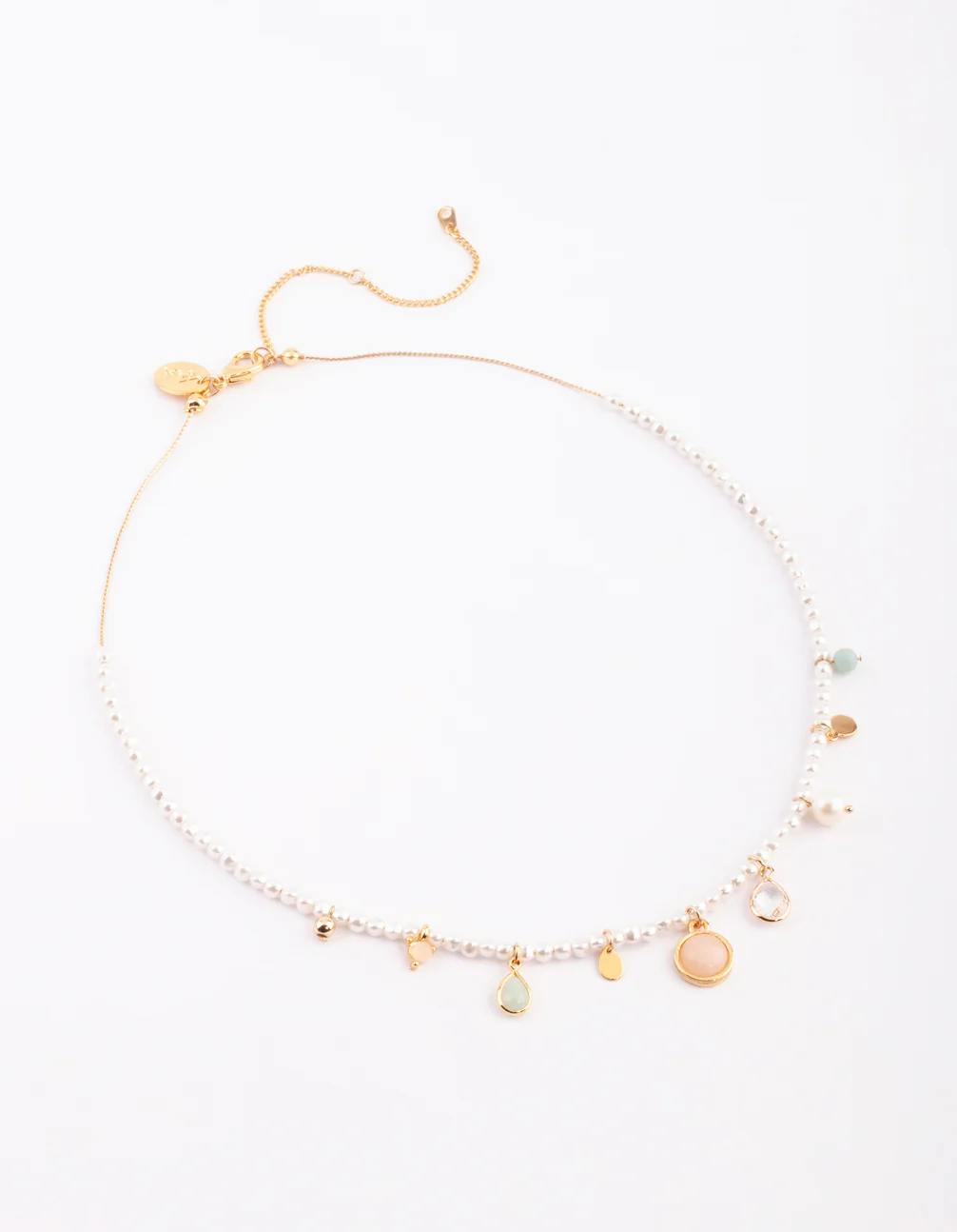 Gold Plated Charm Necklace with Freshwater Pearls - Image 3
