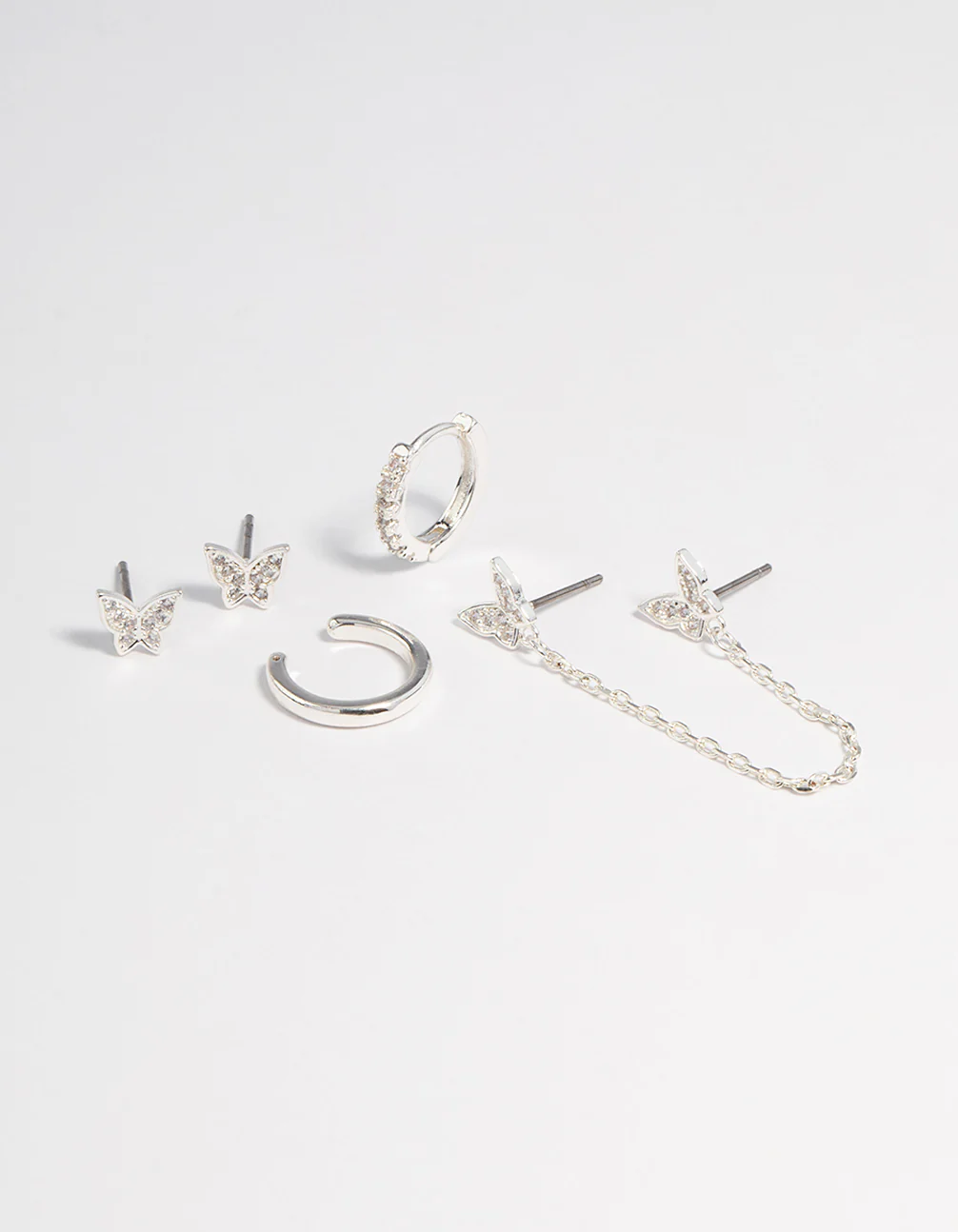Silver Plated Butterfly Chain Earrings 6-Pack