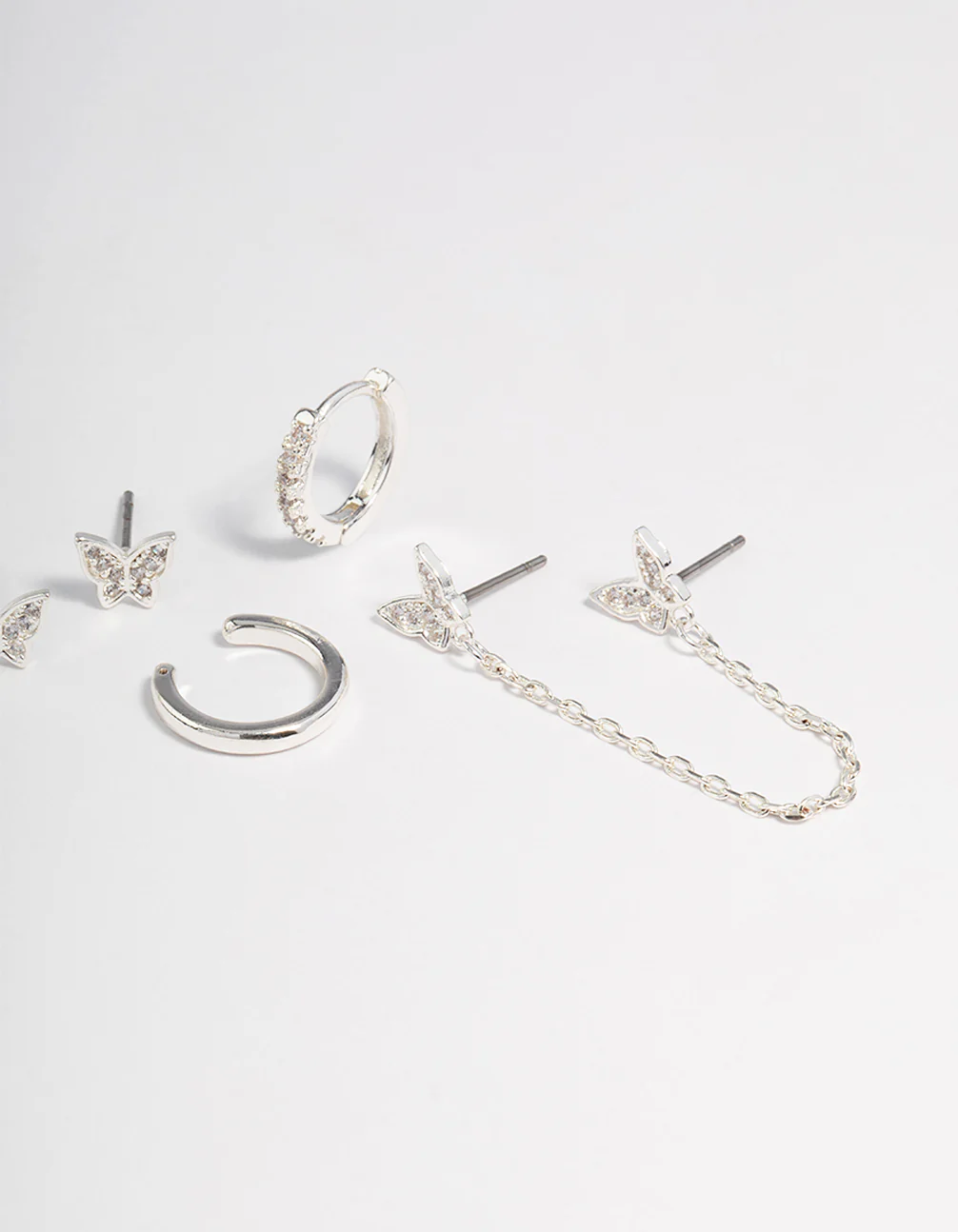 Silver Plated Butterfly Chain Earrings 6-Pack - Image 3
