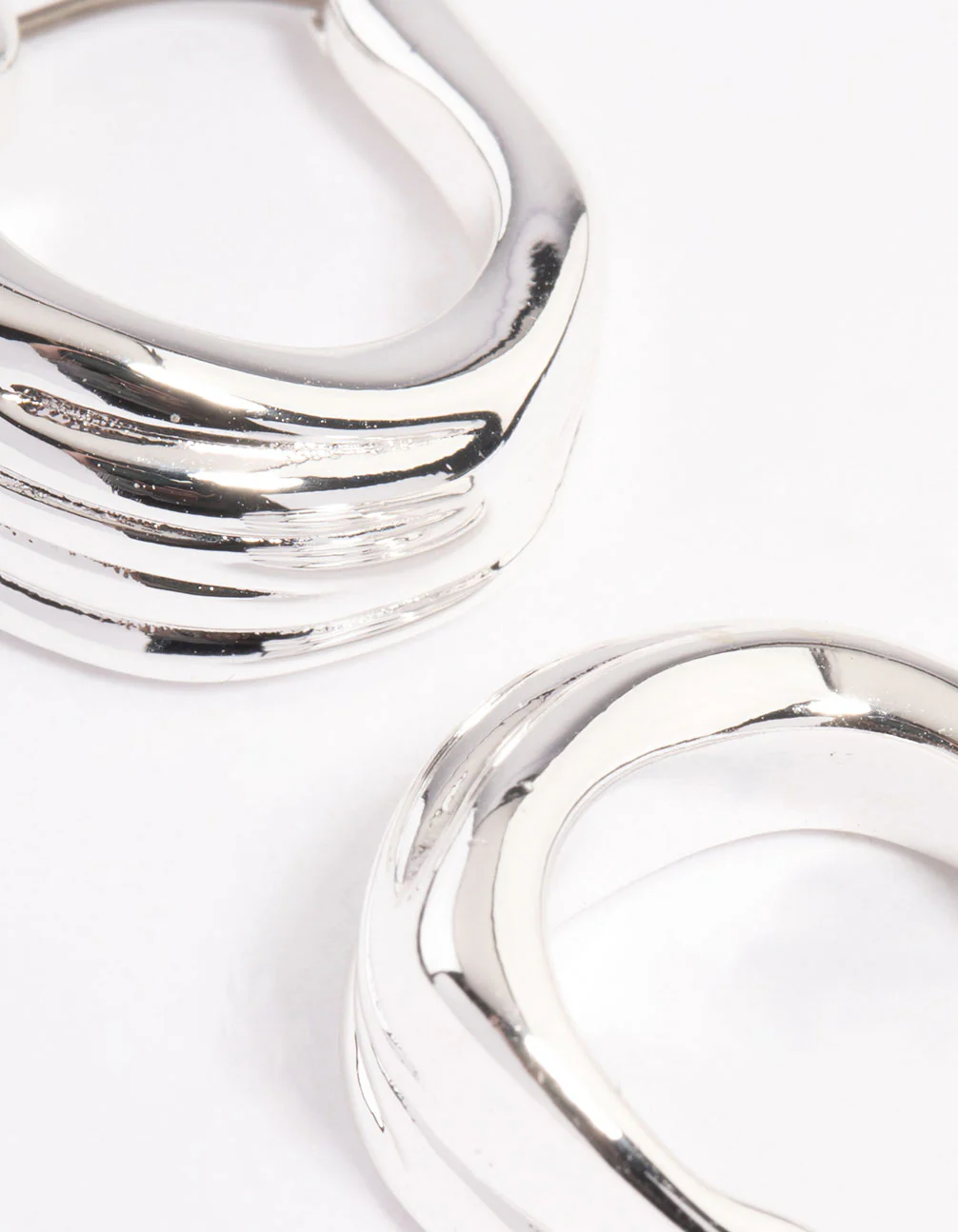 Silver Plated Molten Medium Hoop Earrings - Image 3