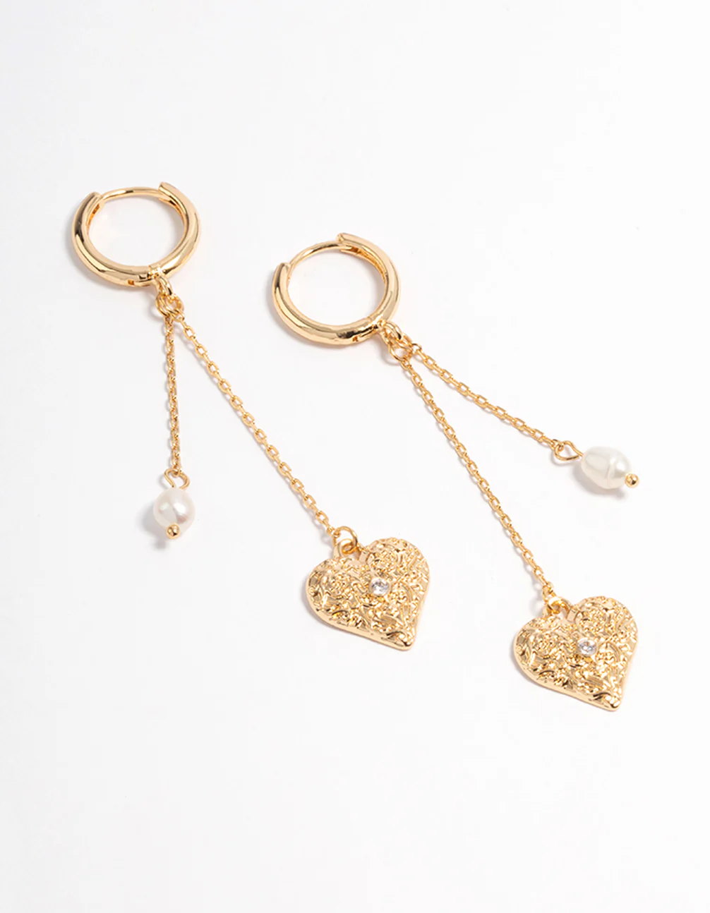 Gold Plated Freshwater Pearl Heart Huggie Earrings