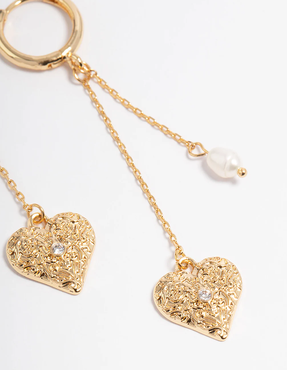 Gold Plated Freshwater Pearl Heart Huggie Earrings - Image 3