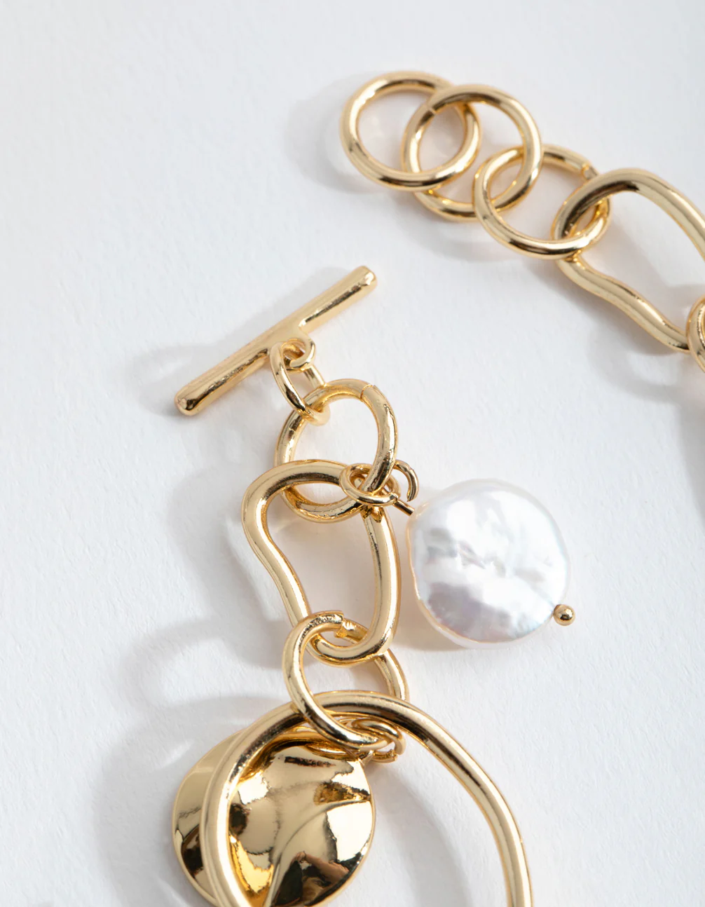 Gold Plated Freshwater Pearl Long Fob Bracelet - Image 3