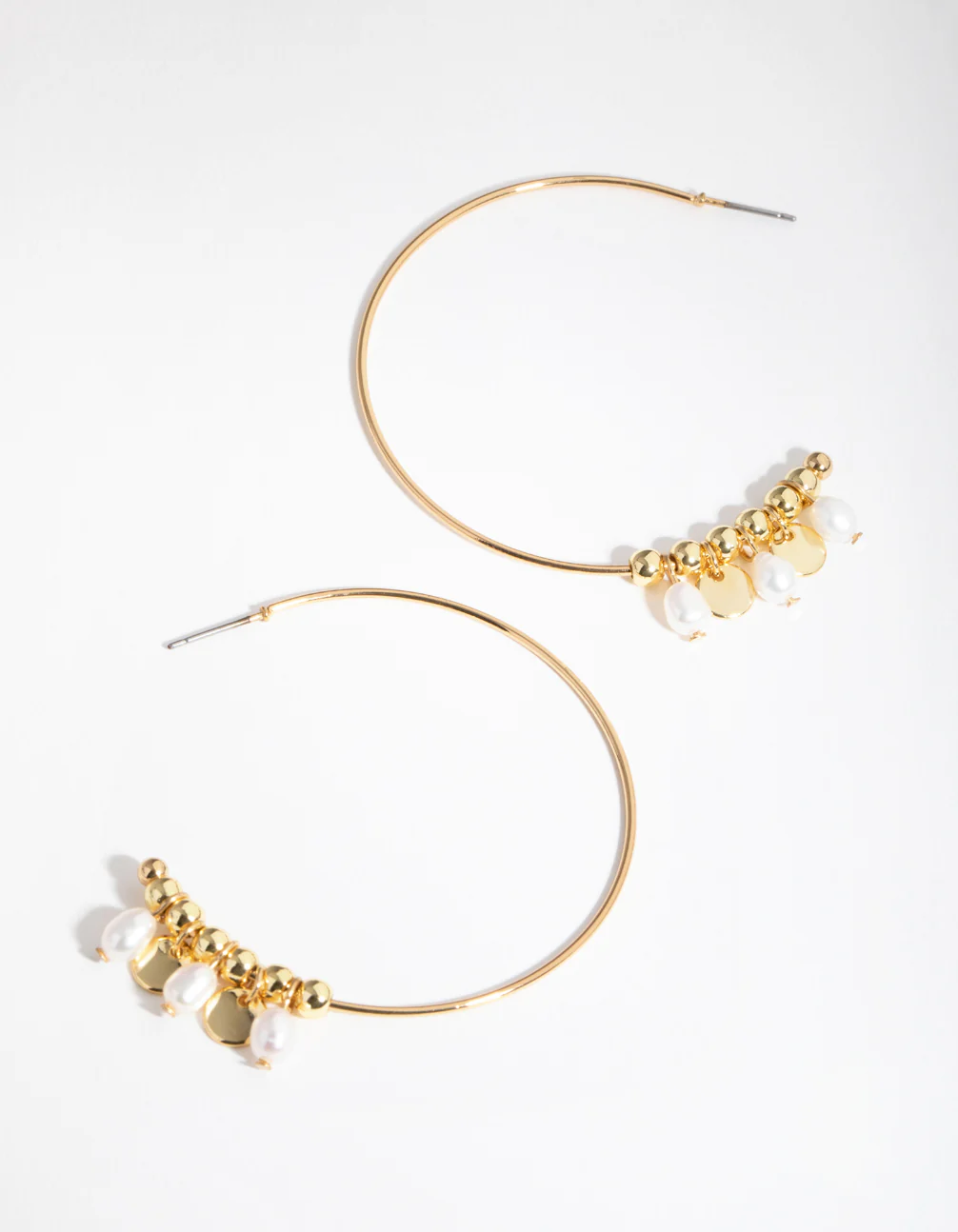 Gold Plated Freshwater Pearl & Disc Hoop Earrings