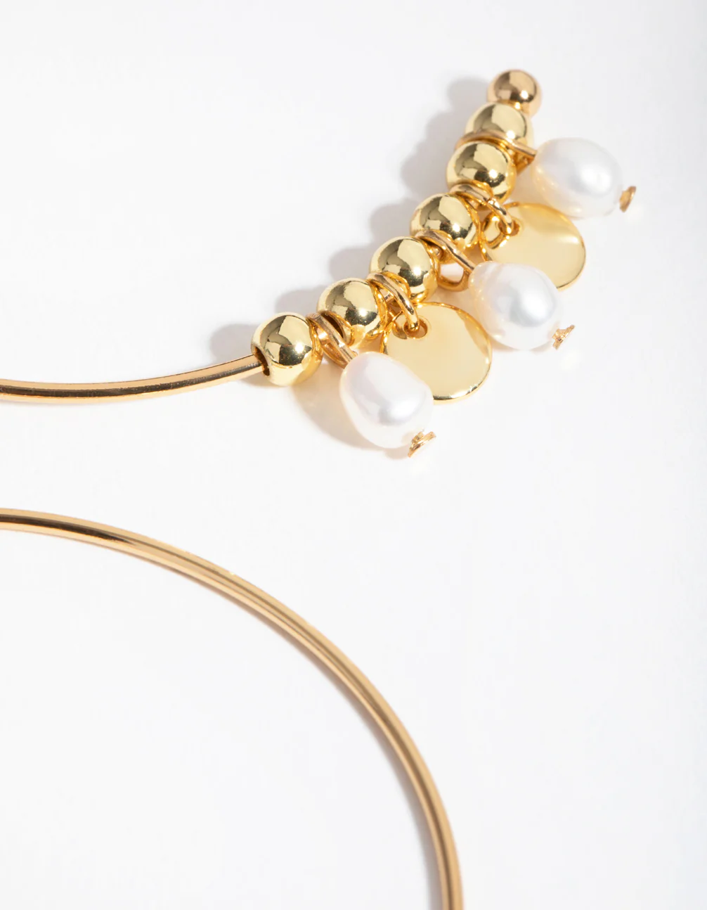 Gold Plated Freshwater Pearl & Disc Hoop Earrings - Image 2