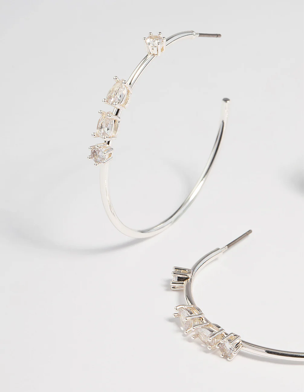 Silver Plated Cubic Zirconia Teardrop Hoop Earrings - Image 2