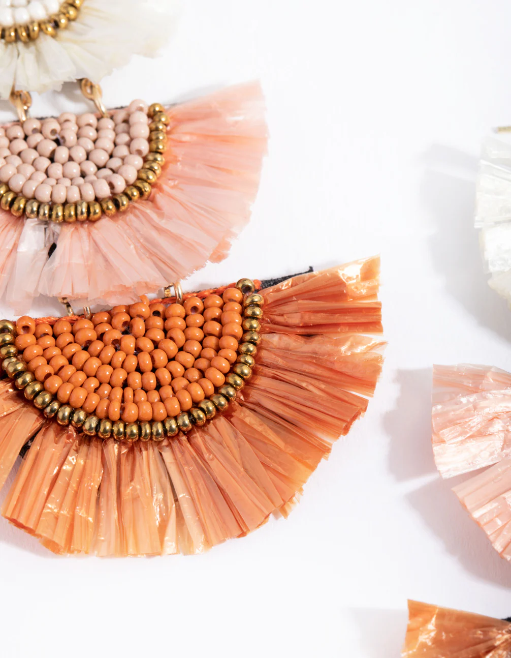 Antique Gold Raffia Fan Drop Earrings - Image 2