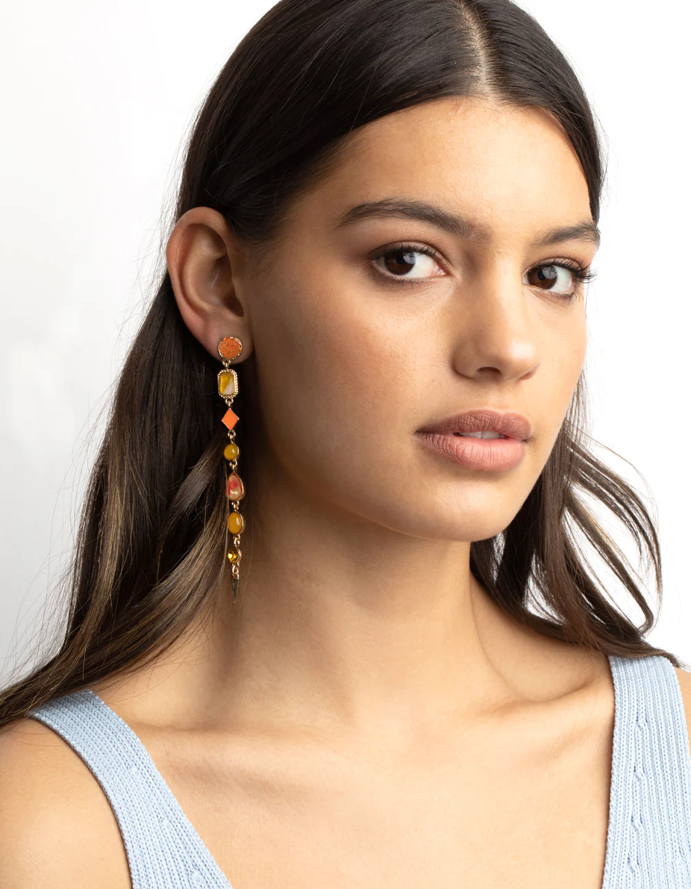 Orange Stone Drop Earrings - Image 5