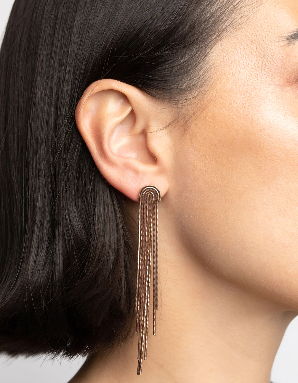 Brown Waterfall Chain Drop Earrings - Image 2