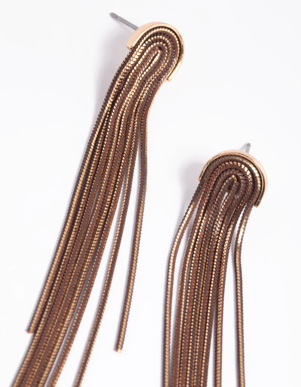 Brown Waterfall Chain Drop Earrings - Image 3