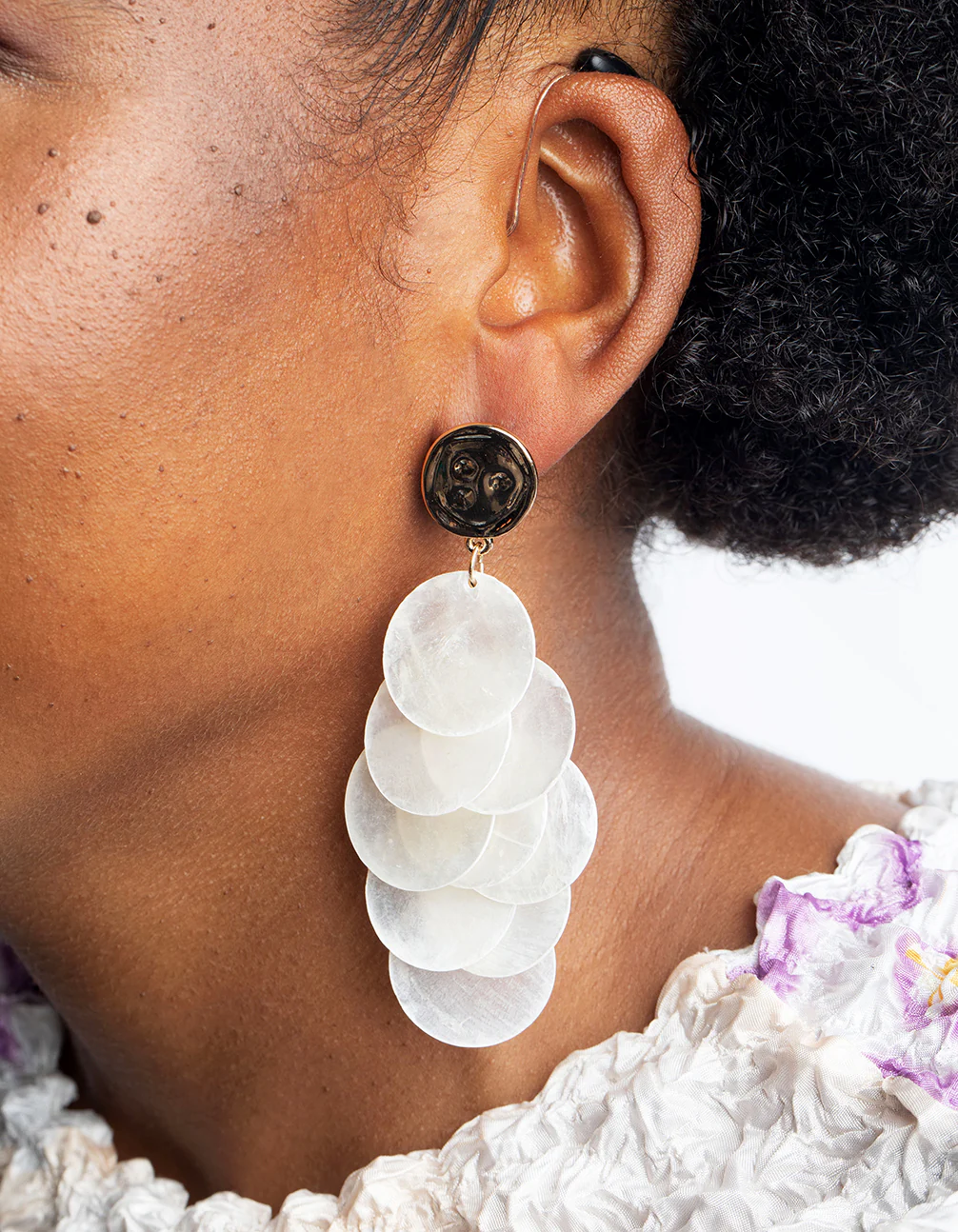 White Genuine Shell Cascading Drop Earrings - Image 2