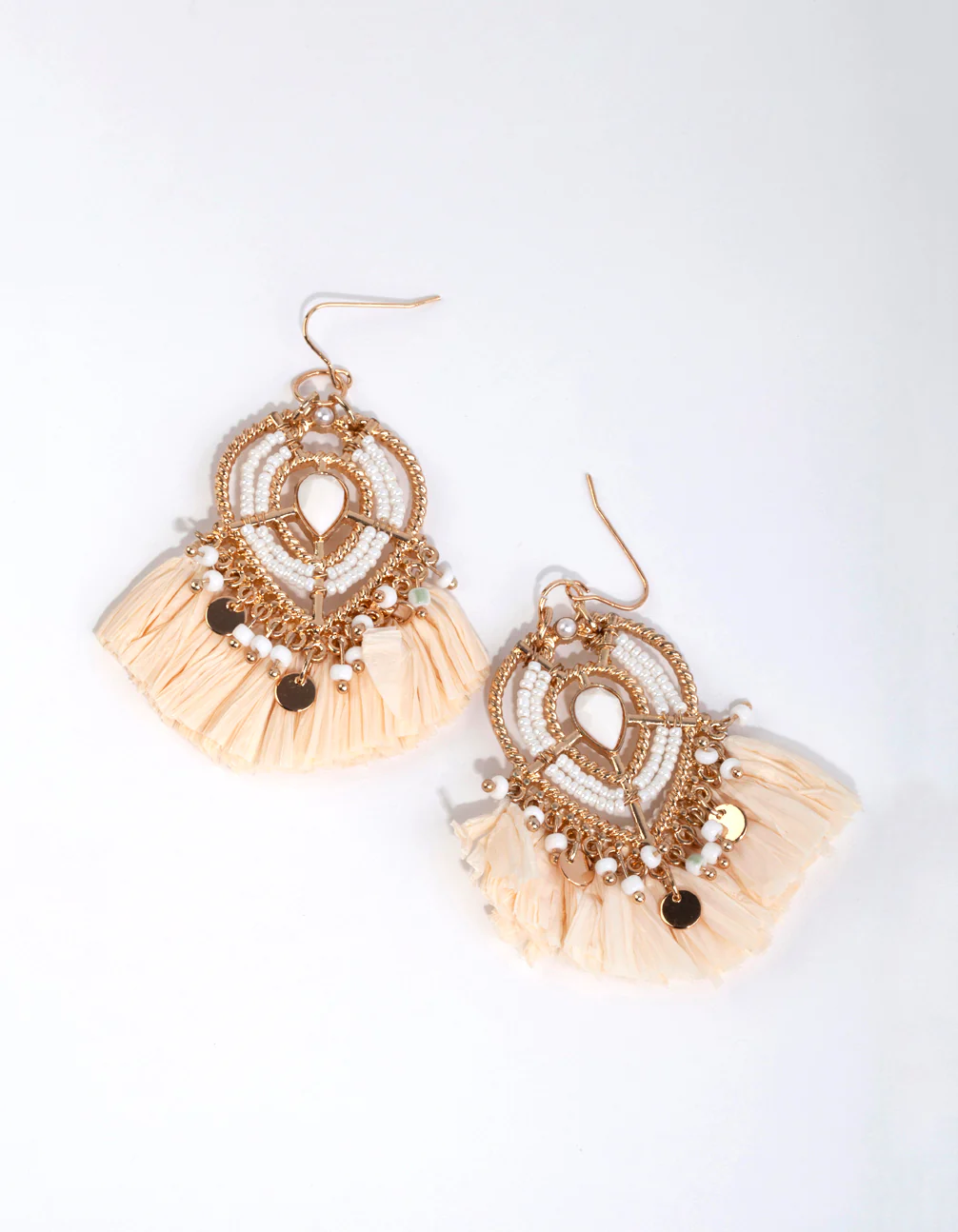 Gold Statement Raffia Fan Drop Earrings