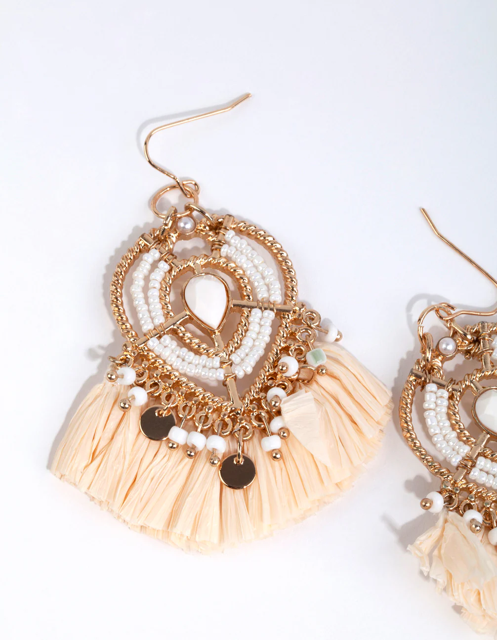 Gold Statement Raffia Fan Drop Earrings - Image 2